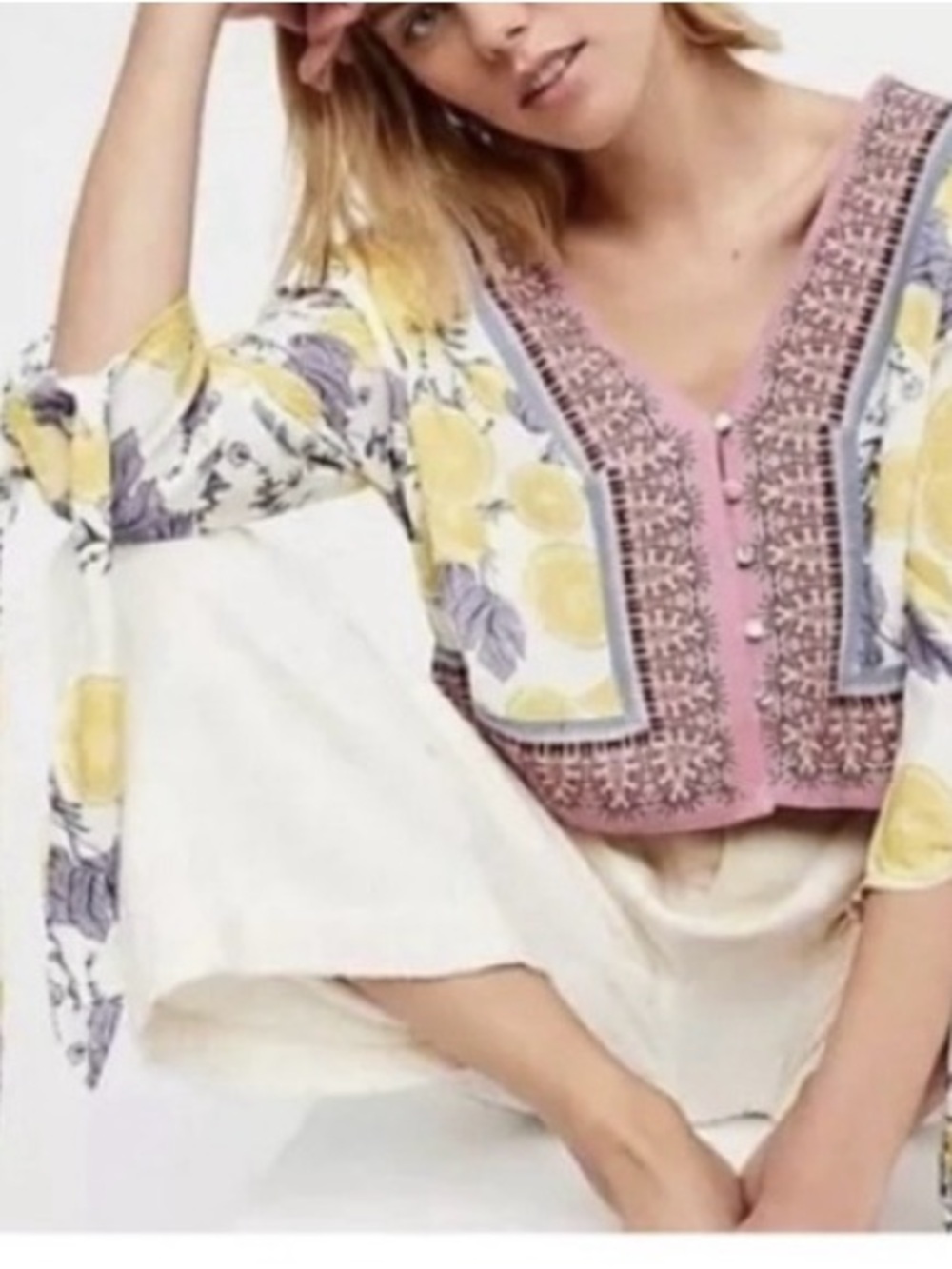 Free‎ People Womens Shirt Fresh Squeezed Blouse Lemons Button Front Boho Small